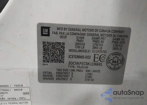 2019 Chevrolet Silverado 1500 Ld Lt z USA, uszkodzony, nr VIN 2GCVKPEC6K1196691